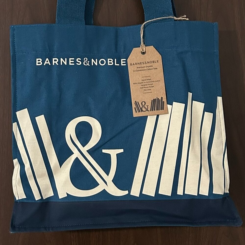 Barnes and Noble Tote Bag 100% Organic Cotton Blue NWT